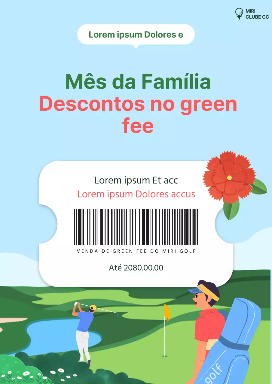 Um bonito anúncio promocional de um campo de golfe verde e azul claro