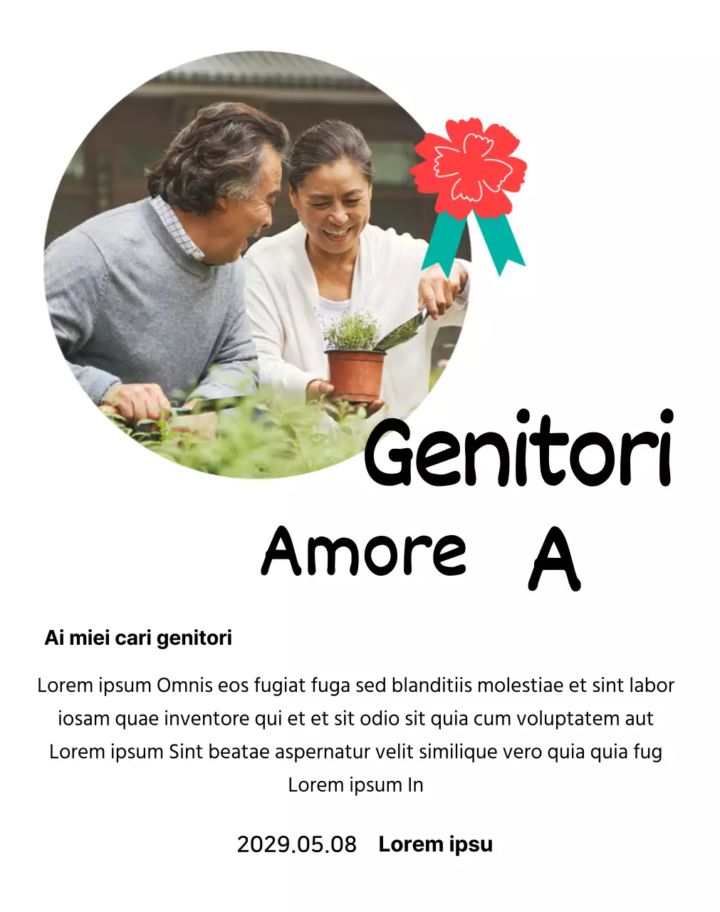 Una simpatica targa per la festa della mamma con un'illustrazione di garofani e una calligrafia con la vostra foto