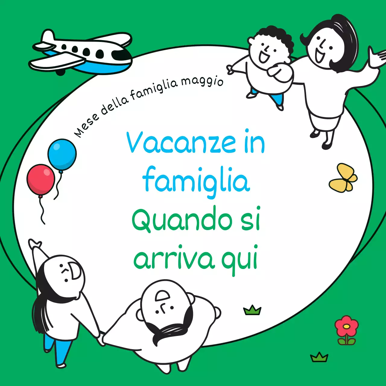 Annuncio di viaggio minimalista per famiglie in verde e bianco