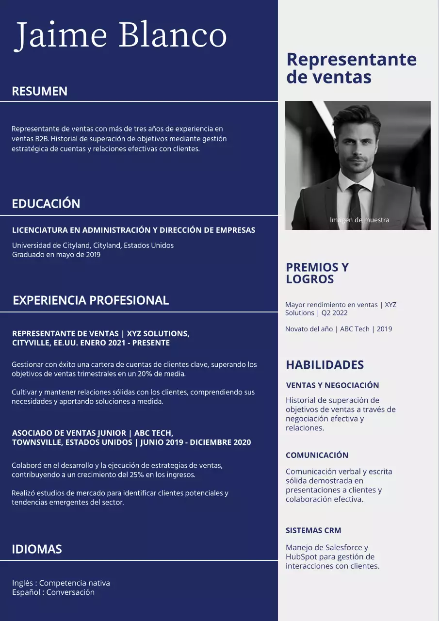 Cartera de representante de ventas simple en azul y blanco