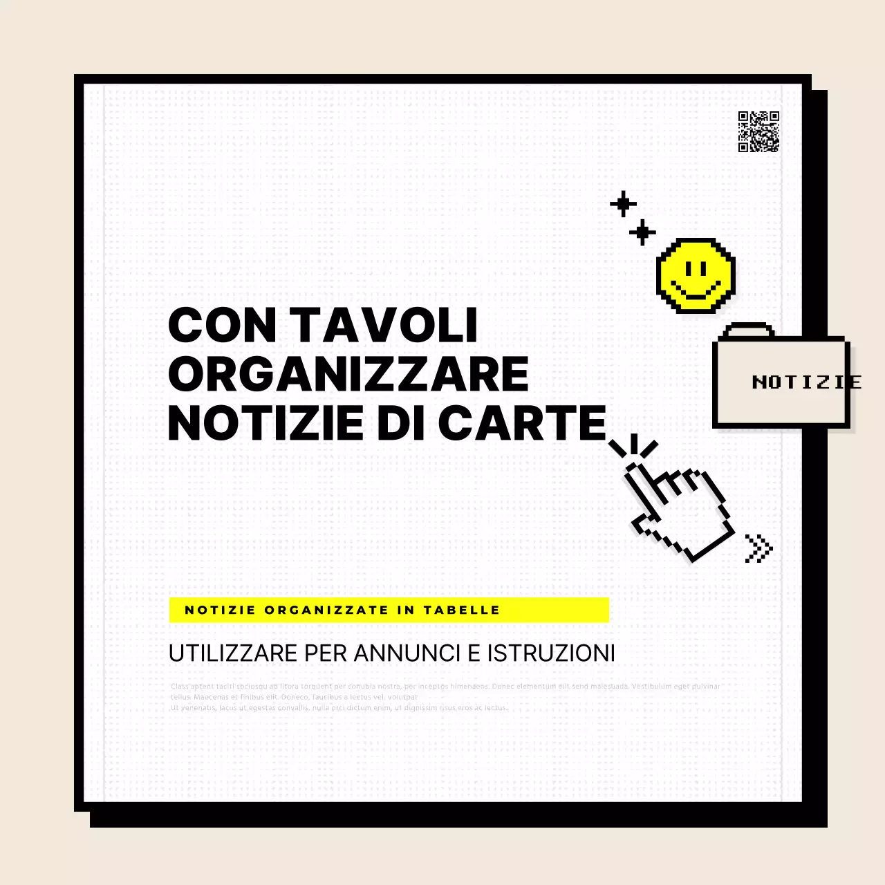 Annuncio dell'uso di tavoli semplici in giallo e avorio