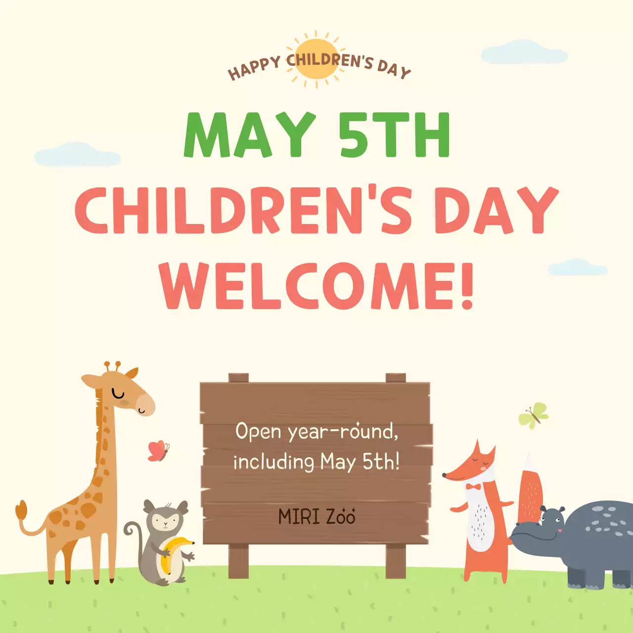Beige Cute Children's Event Announcement Social Media Post