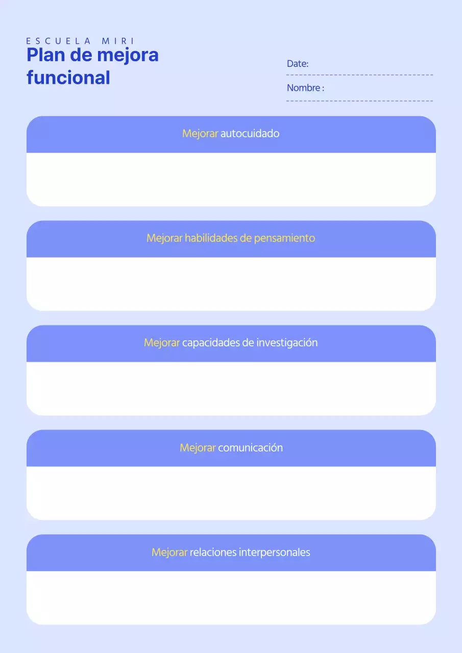Un sencillo plan de mejora funcional en azul y celeste