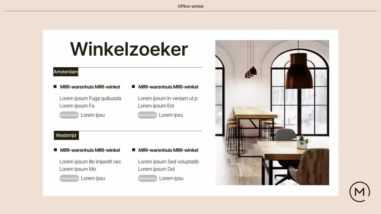 Een eenvoudige koffieshop in beige en wit uitgelegd