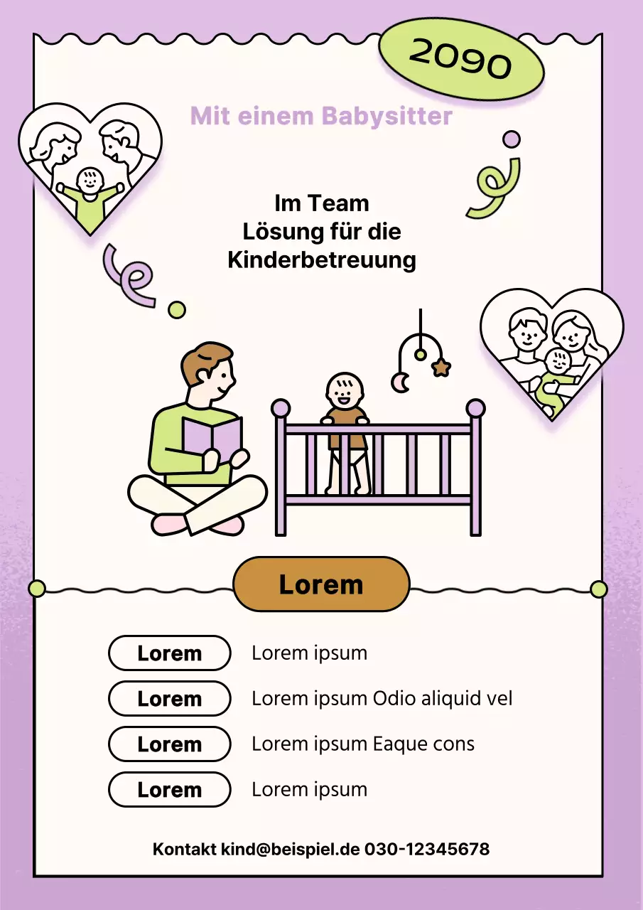 Eine einfache Stellenausschreibung für Kinderbetreuung in Lila und Chartreuse