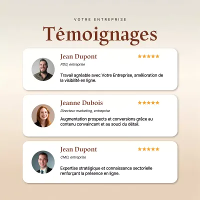 Publicité minimale Beige pour les témoignages de clients