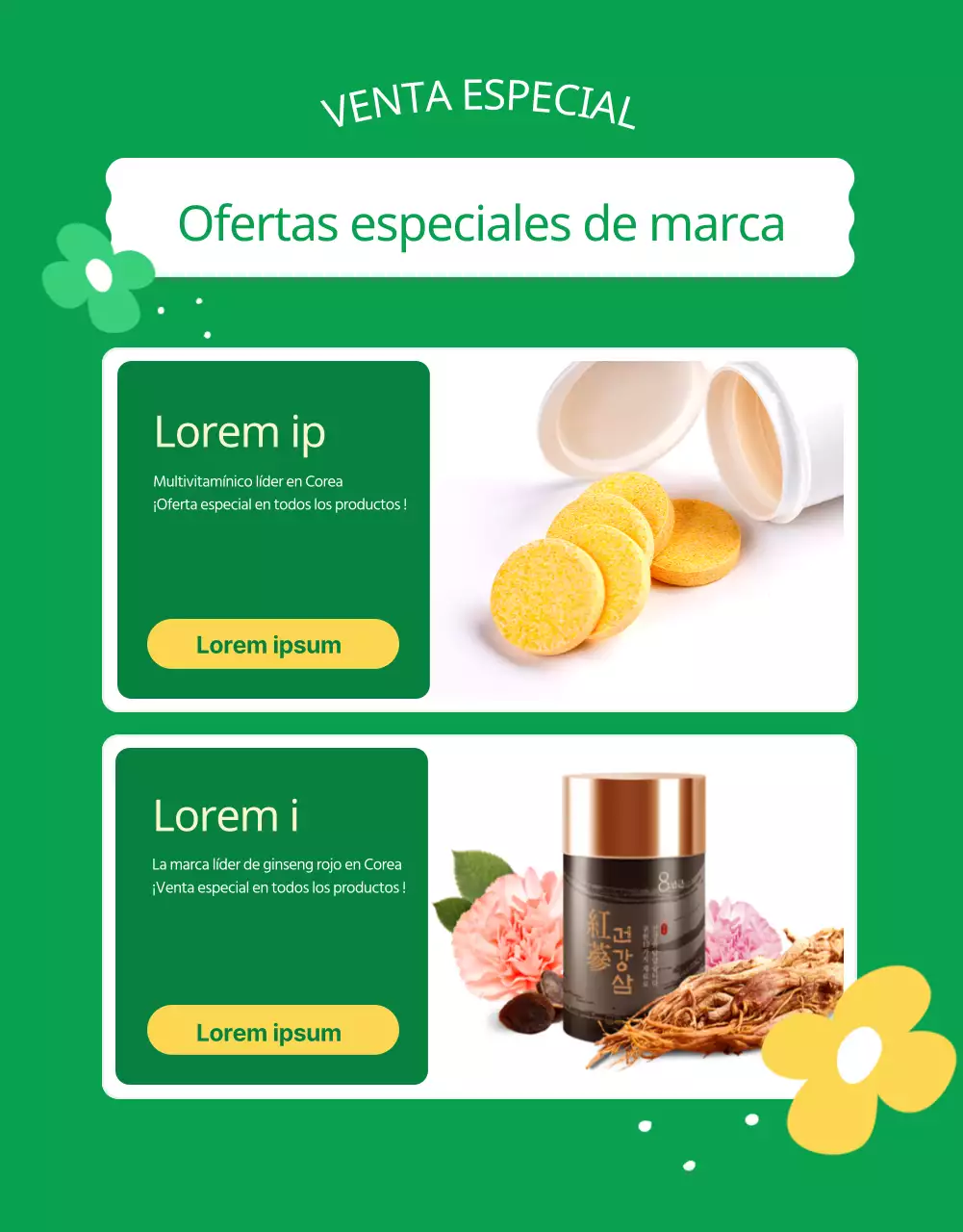 Promover los productos del mes de la familia verde y amarilla