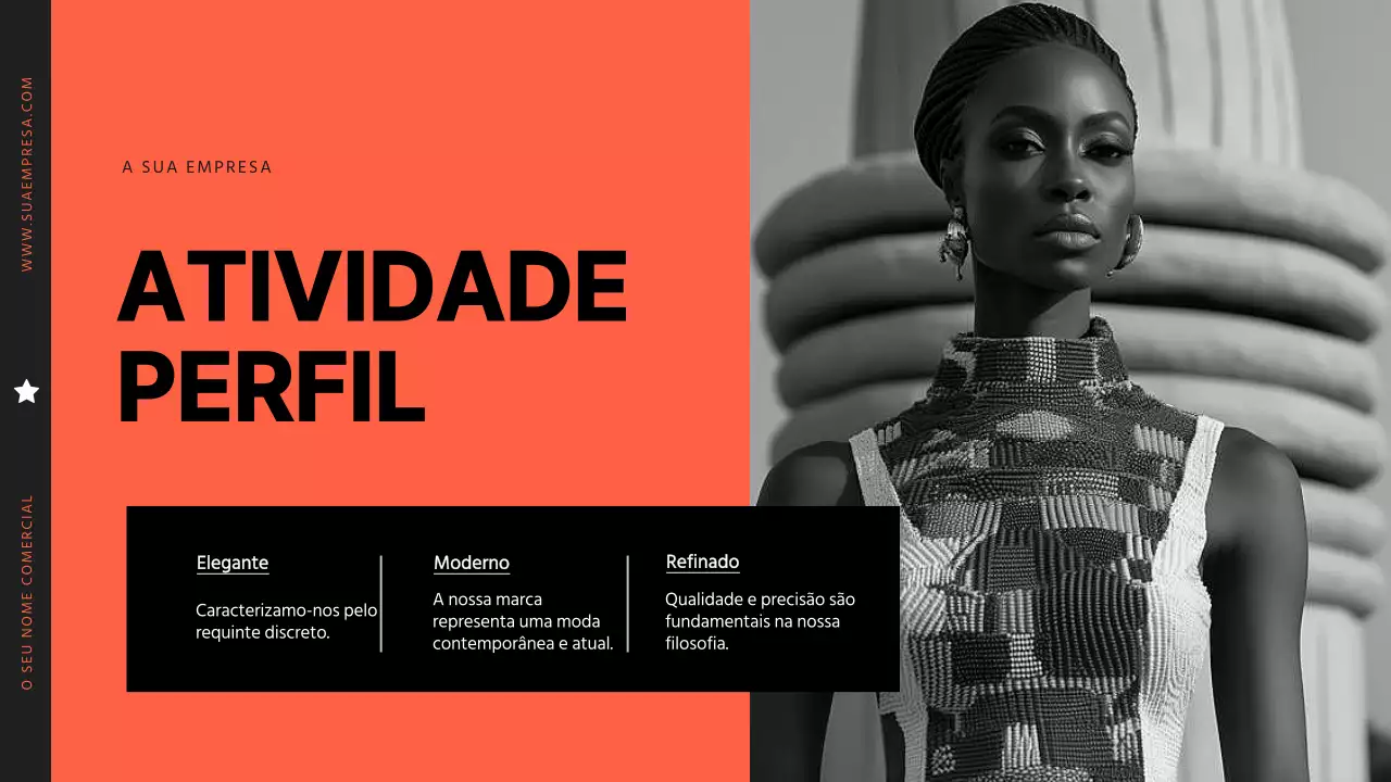 Perfil comercial moderno minimalista em laranja e preto
