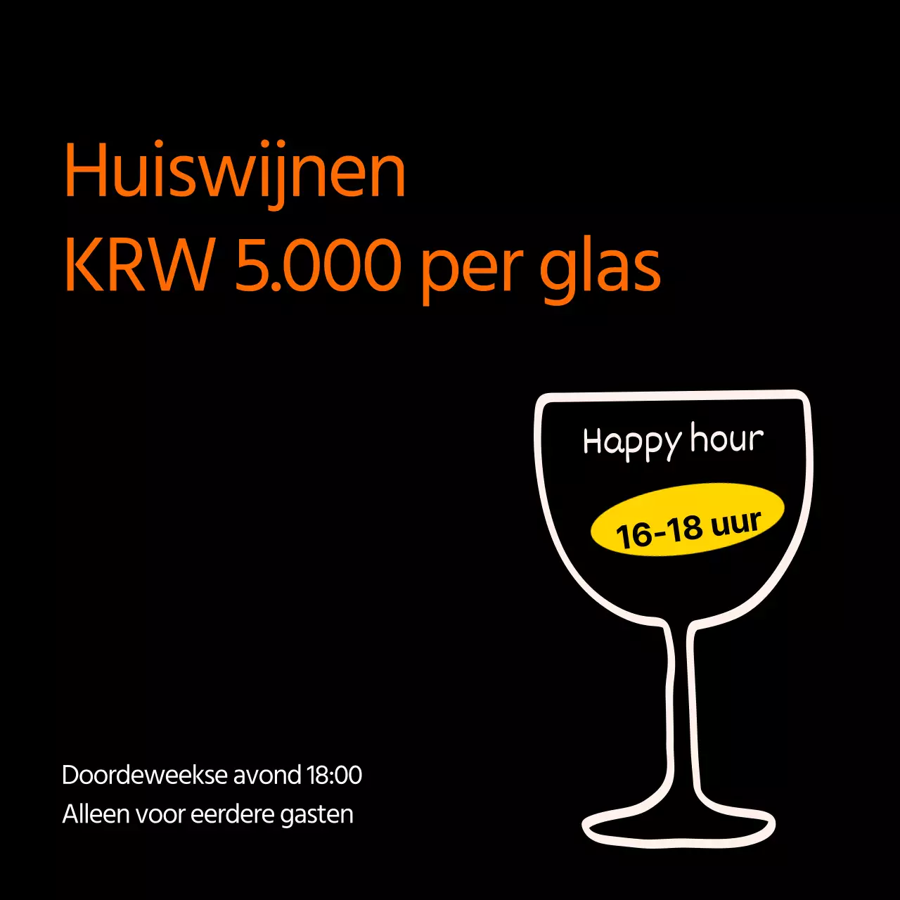 Een minimalistische happy hour advertentie in zwart