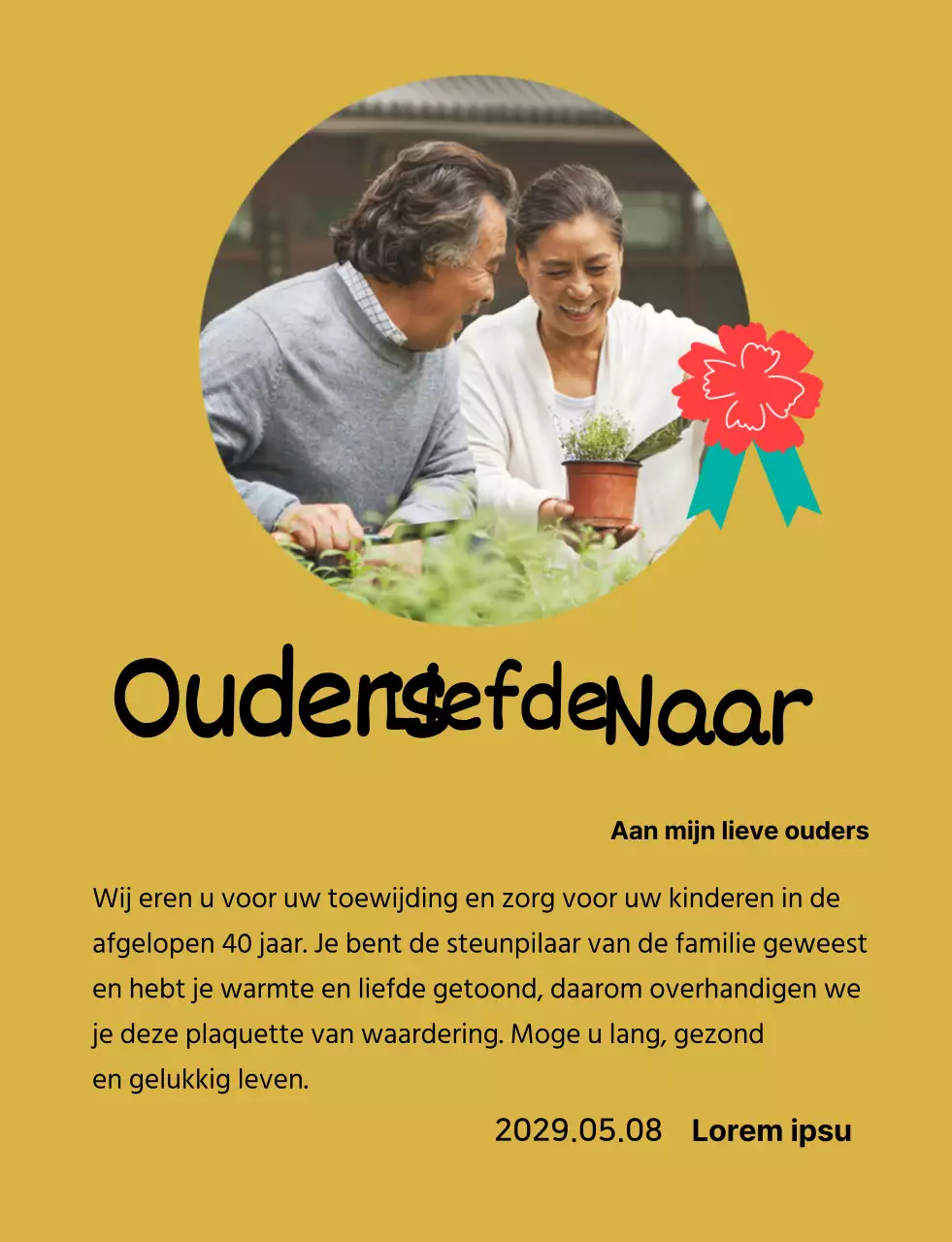 Een schattig Moederdagbord met een anjerillustratie en kalligrafie met jouw foto