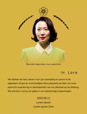 Een stijlvolle pensioenplaquette met gouden lauwerkransen en een hakenkruis.