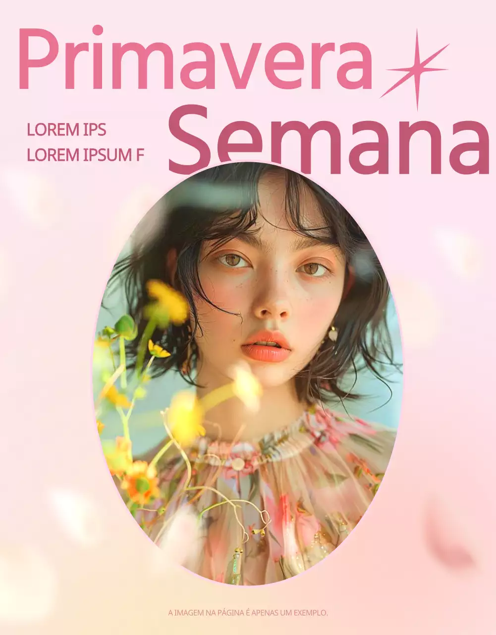 Anúncio promocional de primavera na moda em rosa e amarelo