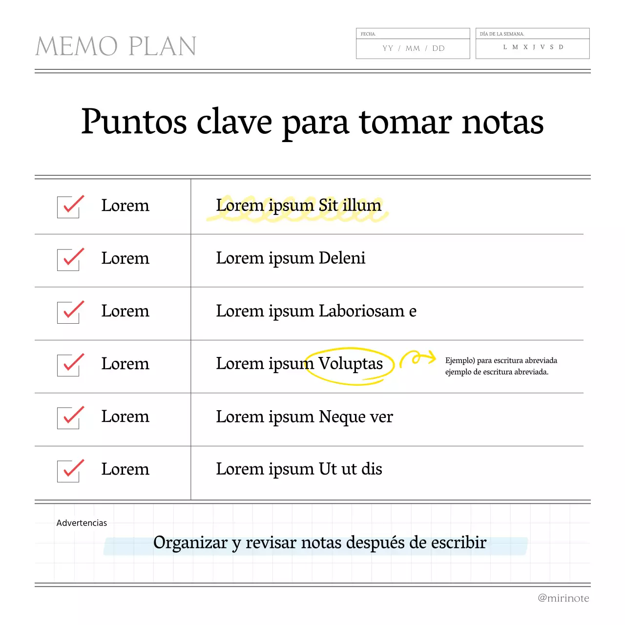 Trucos y consejos minimalistas para tomar notas en gris y amarillo