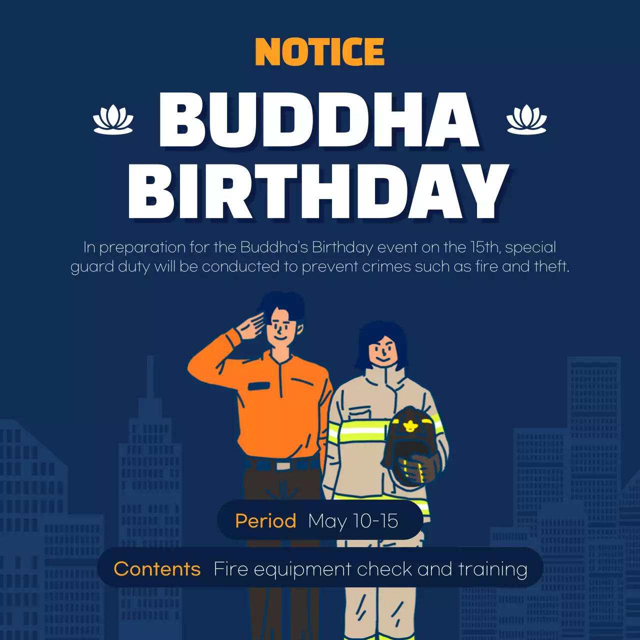 A modern fire special duty notice in navy blue and orange