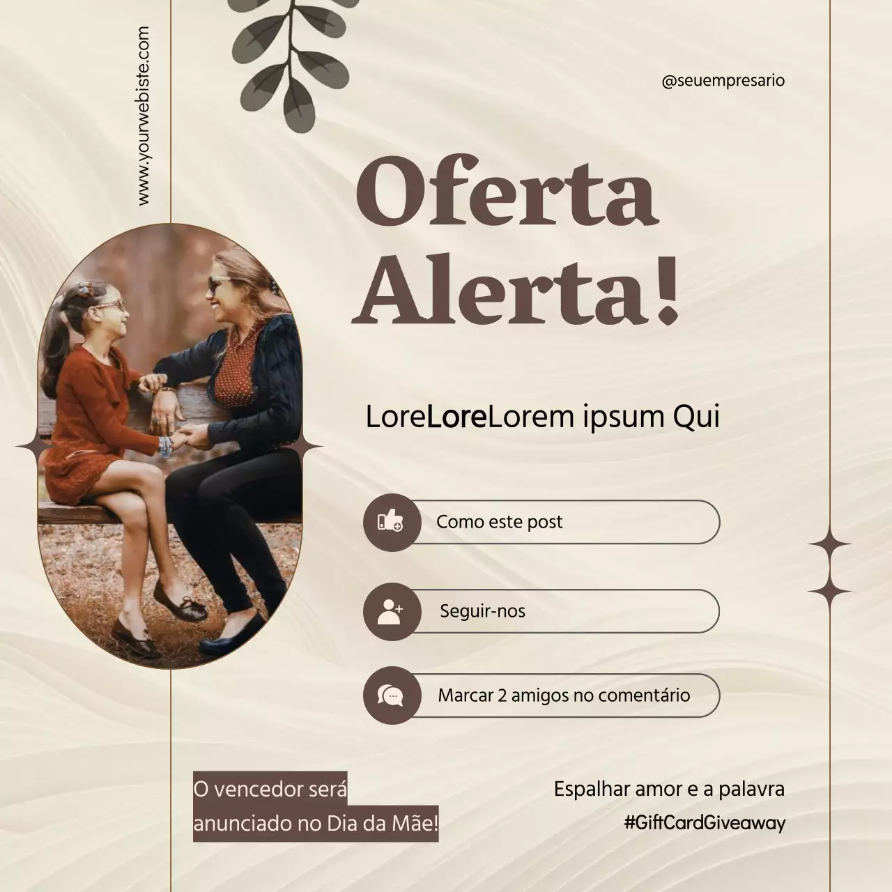 Publicidade do sorteio do Dia da Mãe Beige Simple