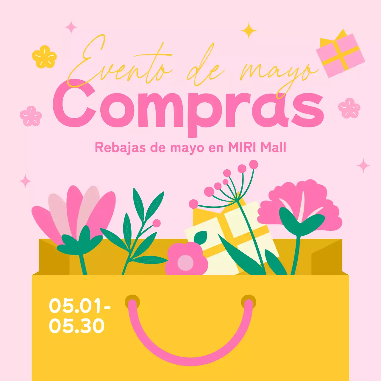 Un bonito anuncio de venta verde y rosa del Mes de la Familia de mayo