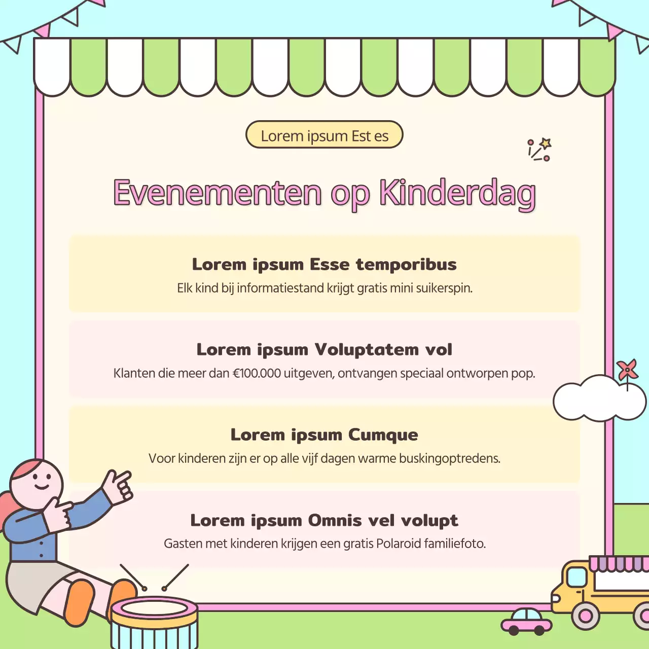 Promoot een kitscherig evenement op kinderdag in roze en chartreuse kleuren