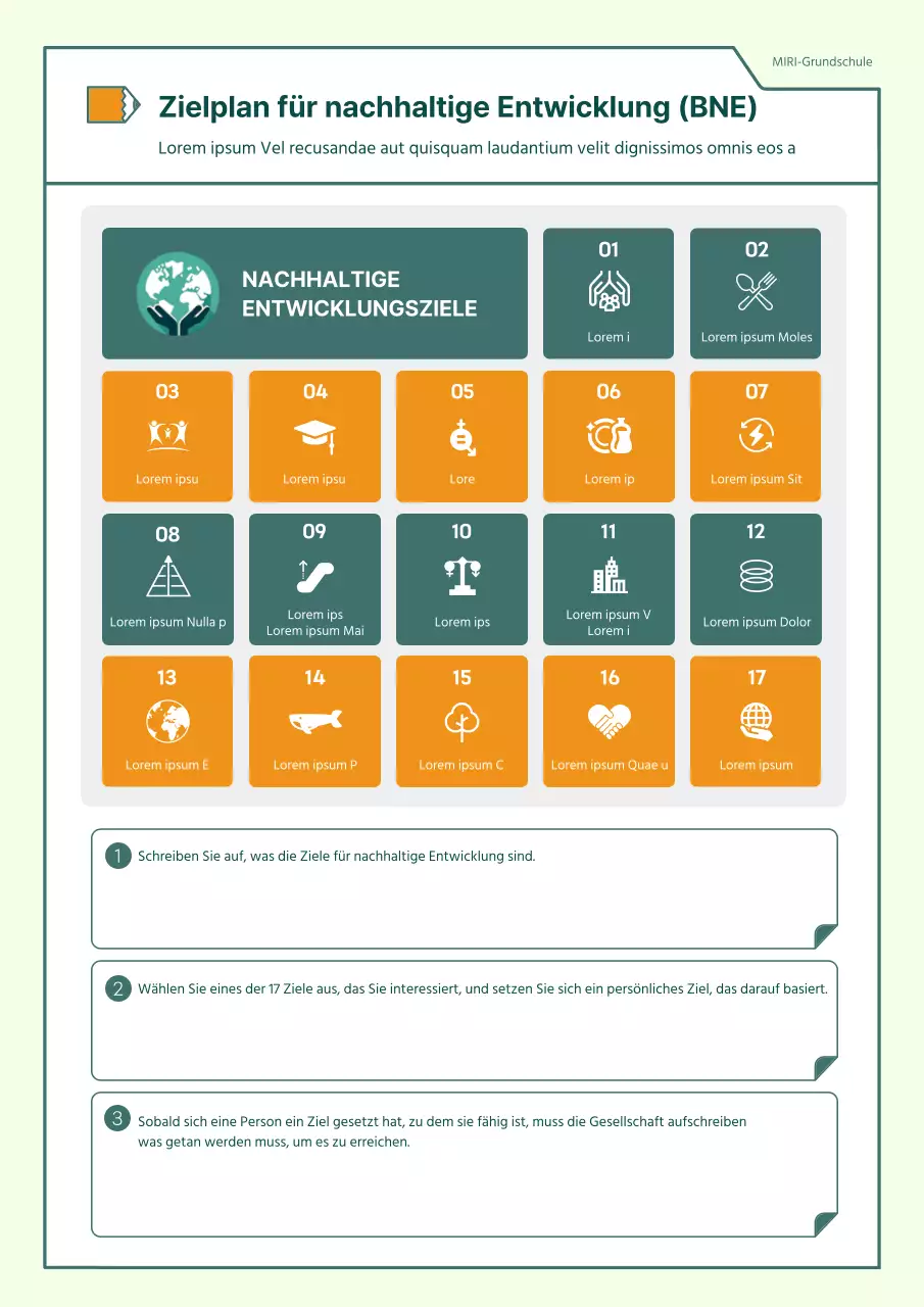 Einfacher Unterrichtsplan zu den Zielen für nachhaltige Entwicklung in Grün und Orange
