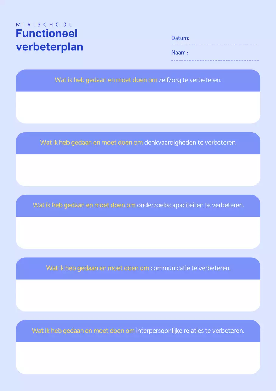 Een eenvoudig, lichtblauw en blauw functioneel verbeterplan