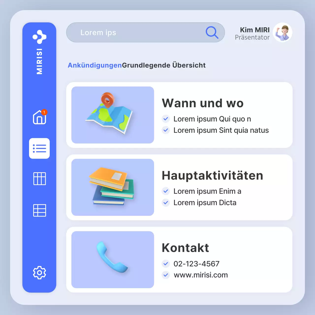 Ankündigung der trendigen Verwendung von blauen und weißen Tischen