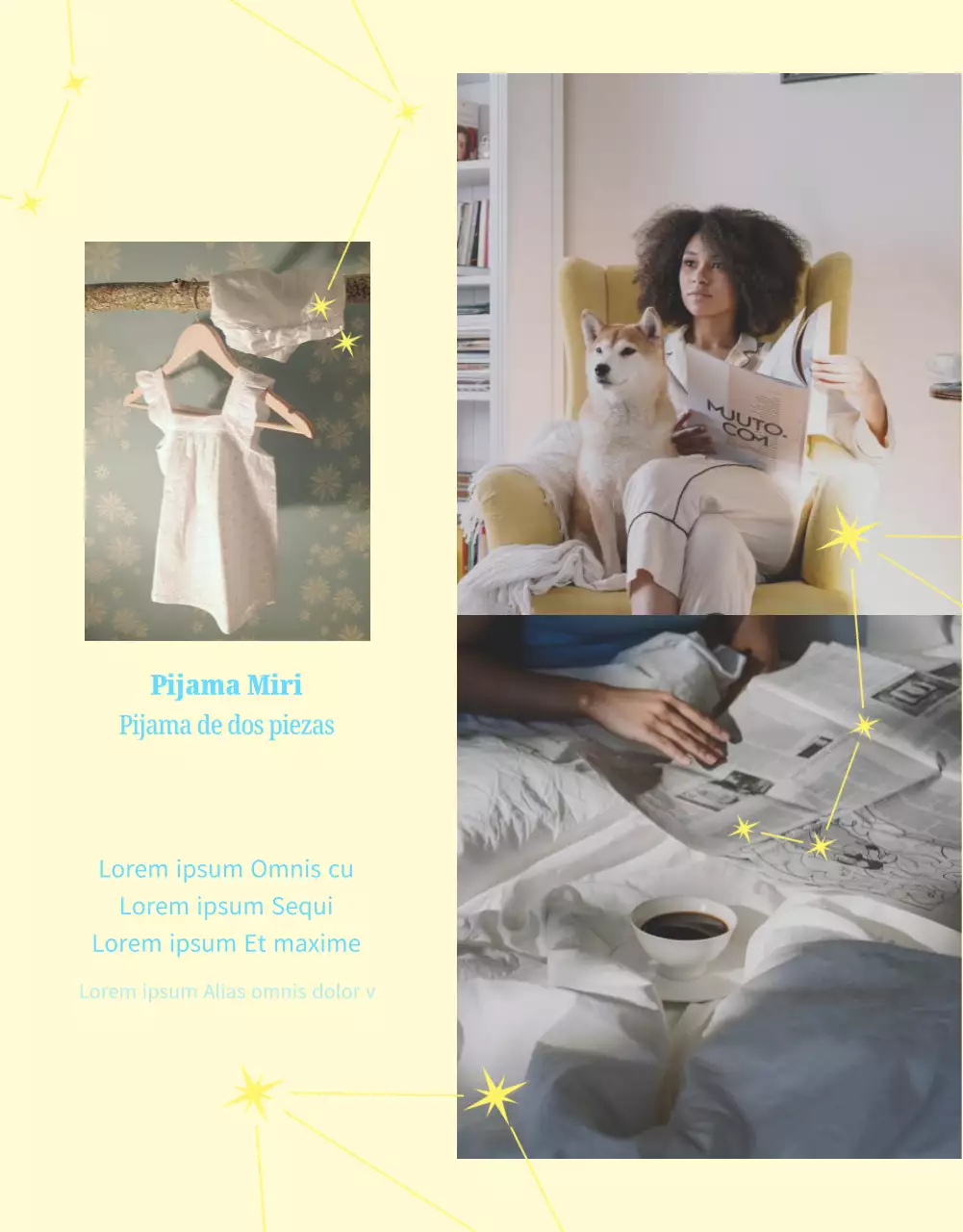 Un nuevo pijama minimalista en amarillo y azul claro.