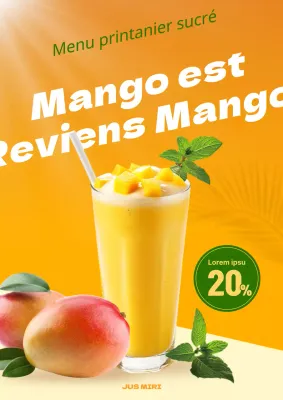 Une simple affiche jaune pour promouvoir la vente du menu saisonnier au Café Mangoade.