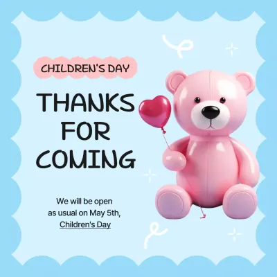 Blue Cute Children's Card Thank You Social Media Post