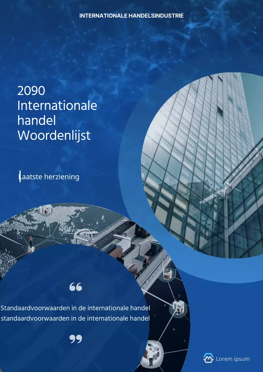 Eenvoudige blauwe omslag voor een internationale handelswoordenlijst