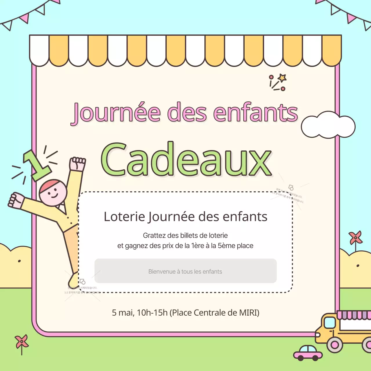 Promouvoir un événement kitsch pour la Journée de l'enfance en rose et chartreuse