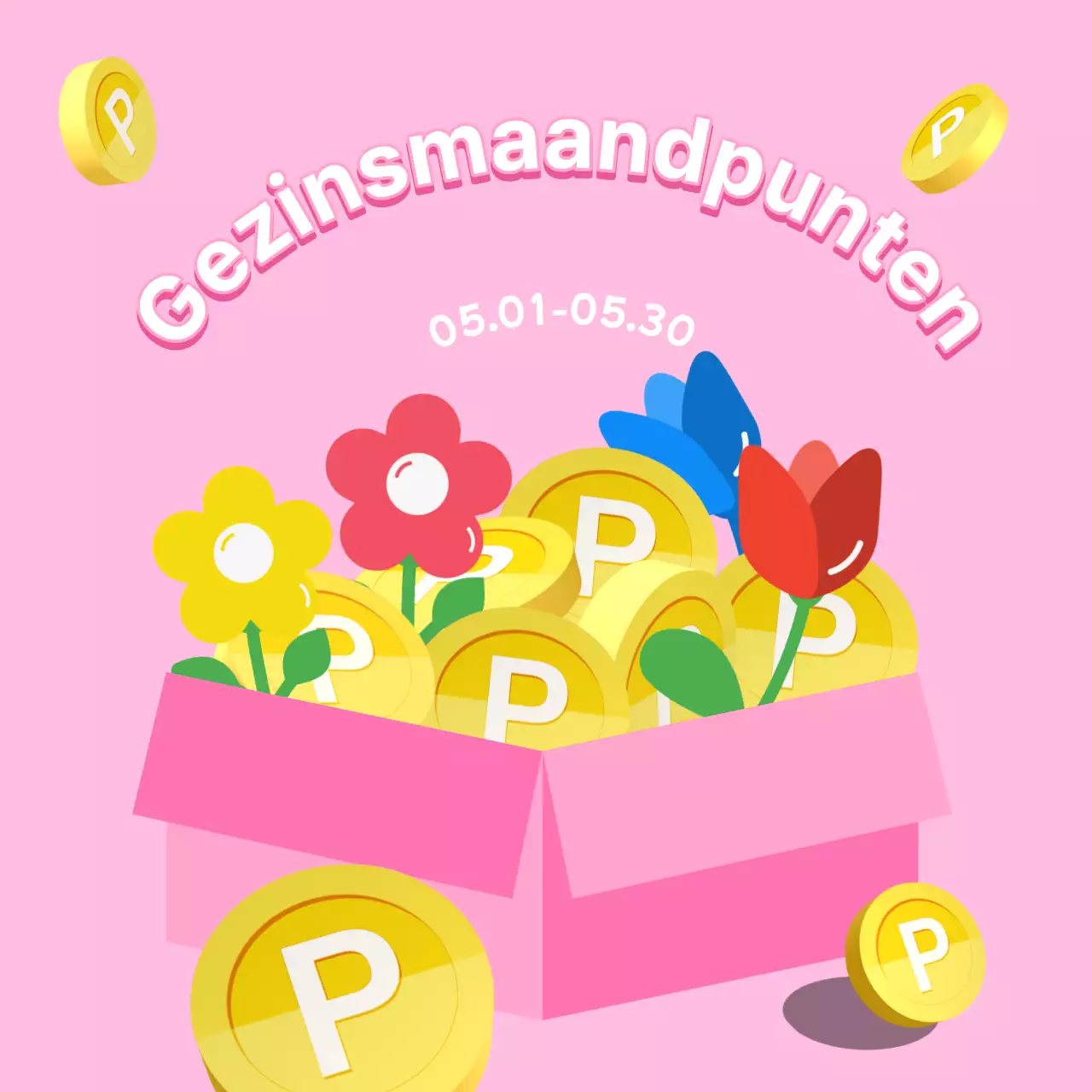 Een schattige groene en roze Meimaand Gezinsmaand advertentie
