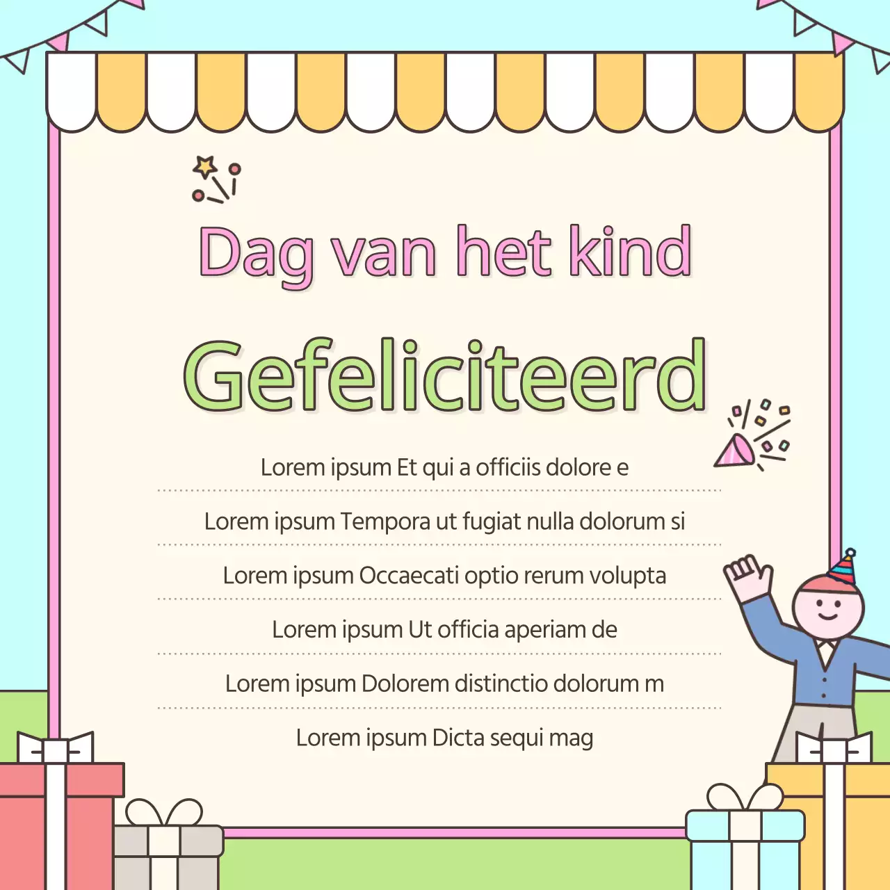 Promoot een kitscherig evenement op kinderdag in roze en chartreuse kleuren