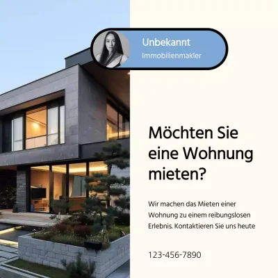 Blauer und beiger Minimal-Immobilien-Vorschlag