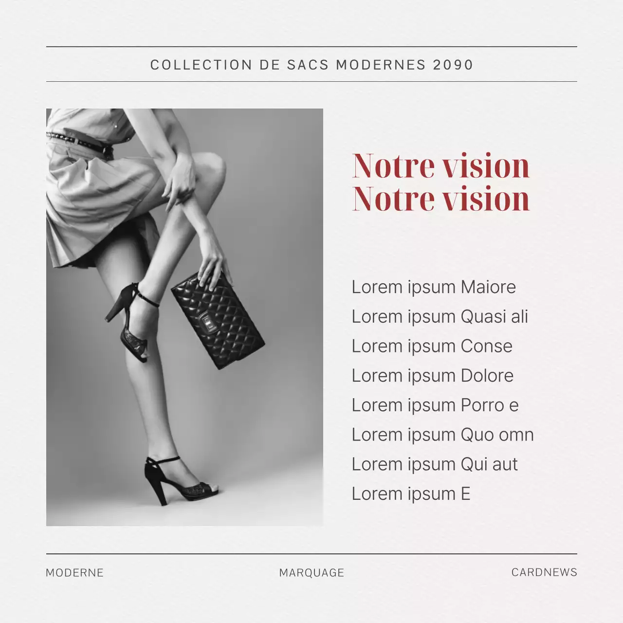 Un briefing de marque pour un sac moderne en rouge, noir et blanc