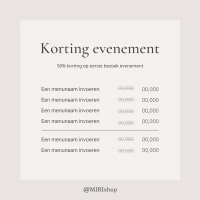 Een eenvoudige menukaart met prijzen in beige en ivoorkleur