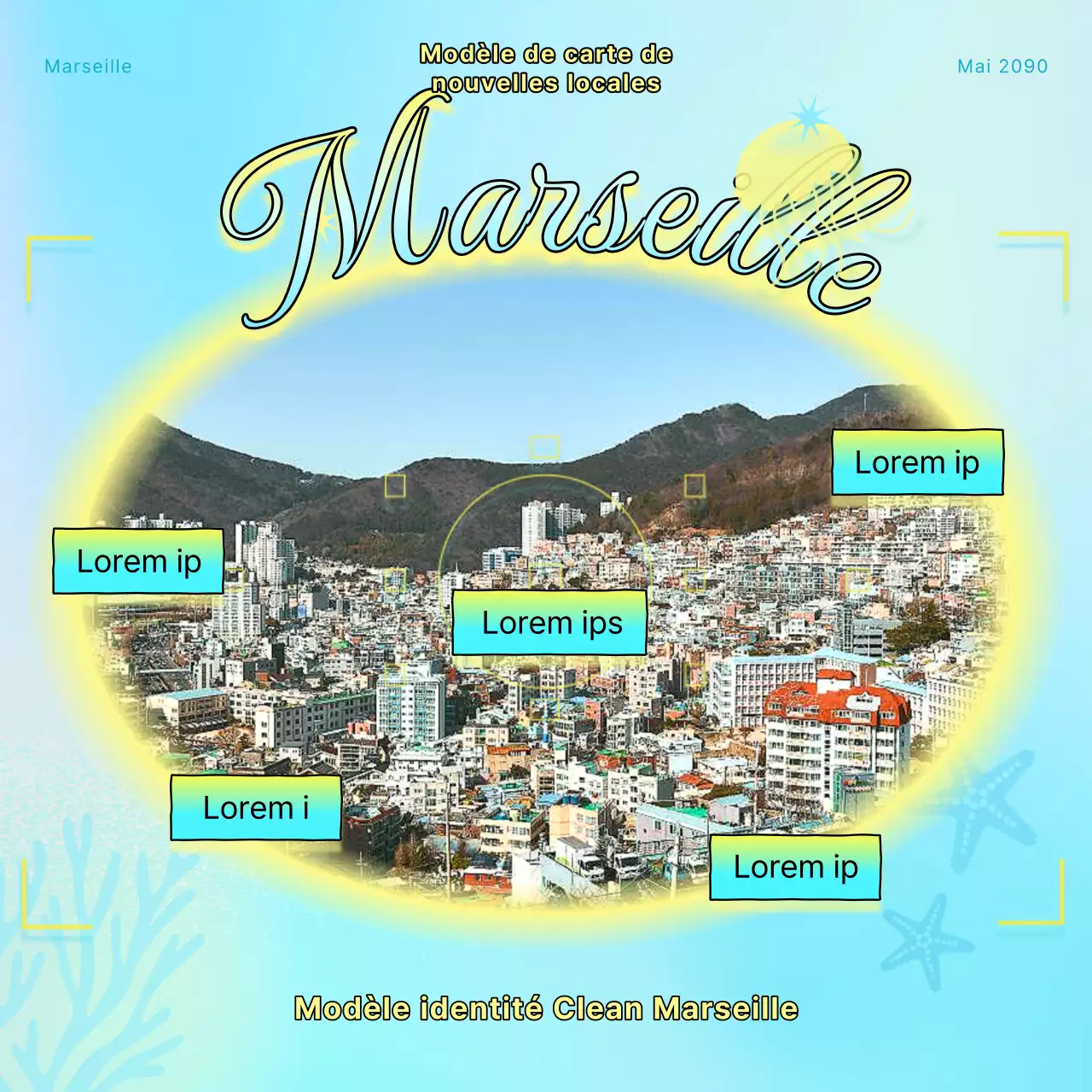 Guide de quartier de Busan avec des touches de jaune et de bleu clair