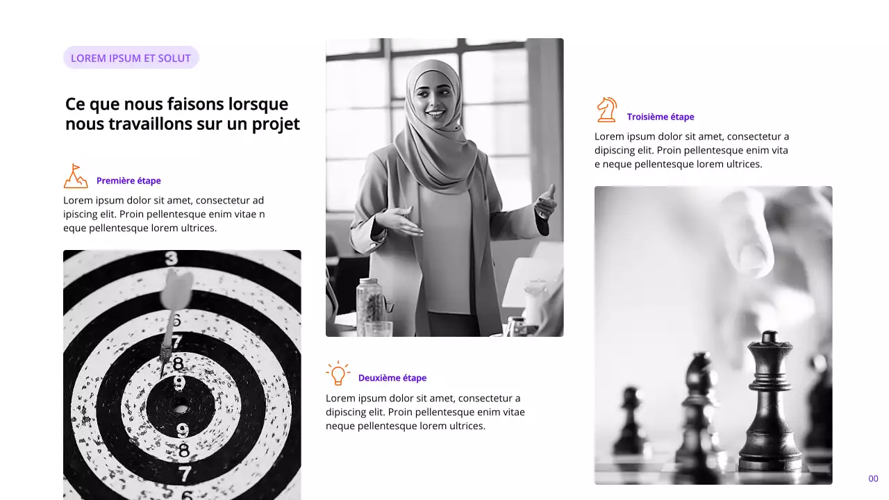 Pages de rapports marketing modernes indigo et orange avec différentes mises en page