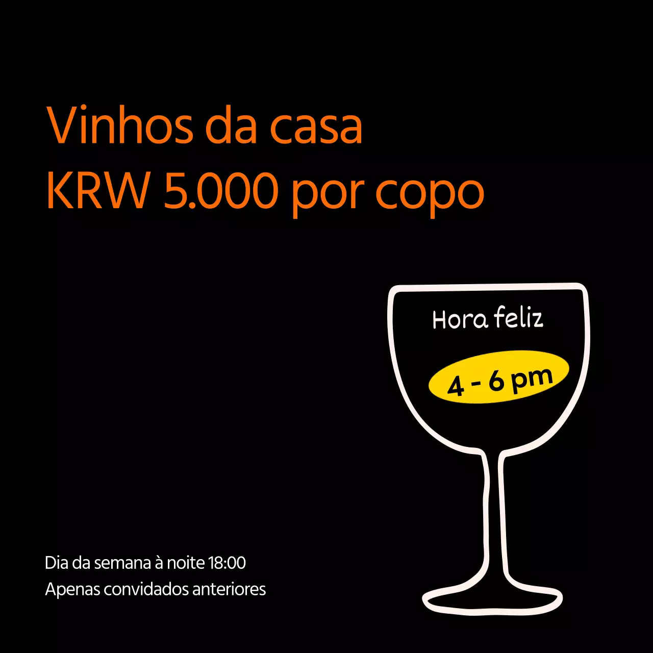 Um anúncio minimalista de happy hour em preto