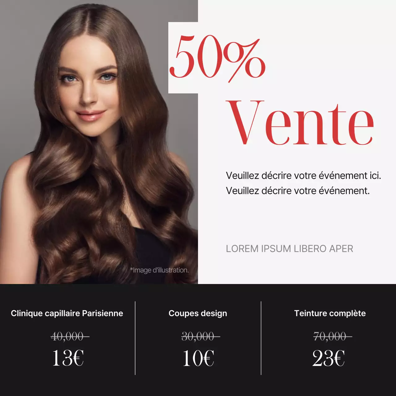 Salon de coiffure moderne, noir et blanc, marketing des médias sociaux