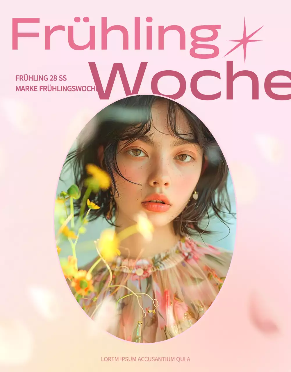 Trendige Frühlingswerbung in Rosa und Gelb