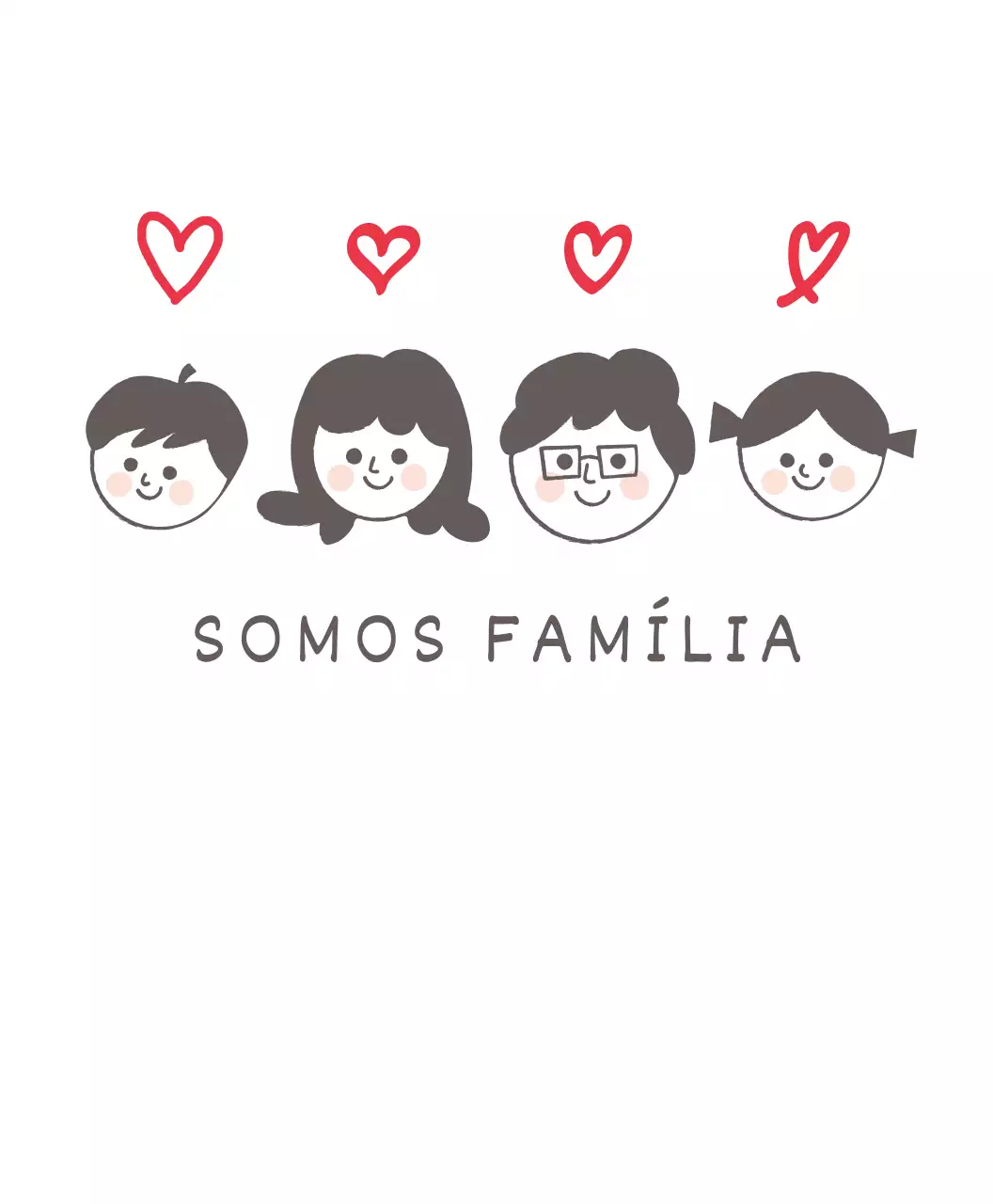 T-shirt com escrita recortada tipo doodle corações quentes e ilustração de uma família gira