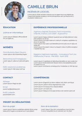 Portfolio simple d'ingénieur logiciel gris et bleu