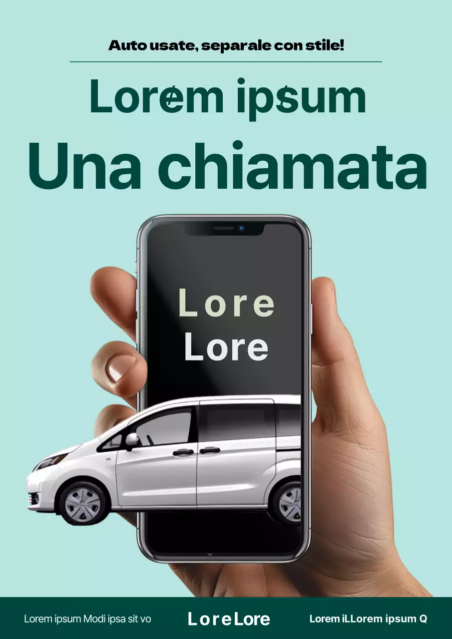 Semplice volantino di una concessionaria di auto usate in verde e menta