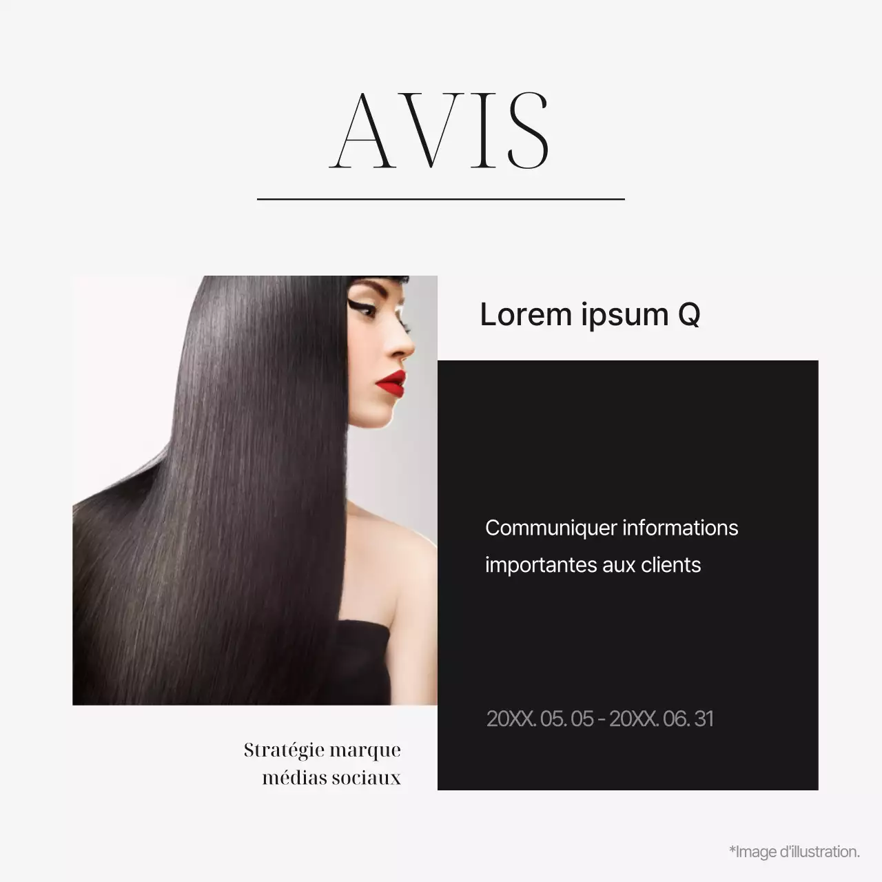 Salon de coiffure moderne, noir et blanc, marketing des médias sociaux