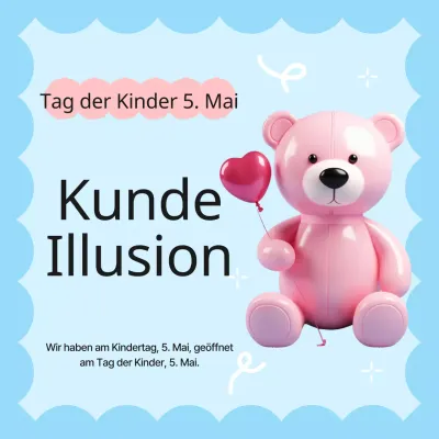 Eine hellblaue und rosafarbene Ankündigung zur Eröffnung des Kindertages