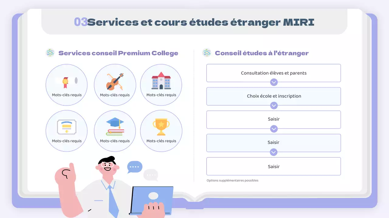 Un simple prospectus d'études à l'étranger en mauve et blanc