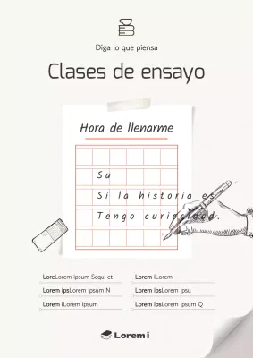 Cartel promocional de la clase de escritura sencilla en color marfil