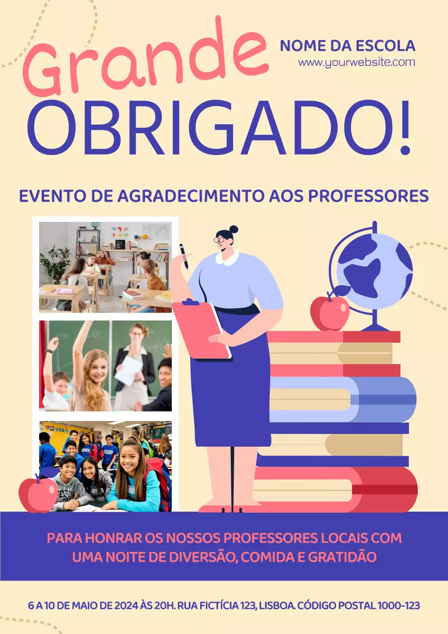Anúncio de evento da semana de valorização do professor moderno azul-rosa