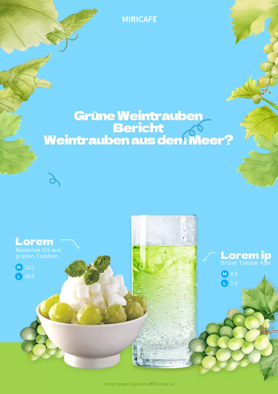 Ein einfaches Werbeplakat für ein Sommermenü in Chartreuse und Hellblau.