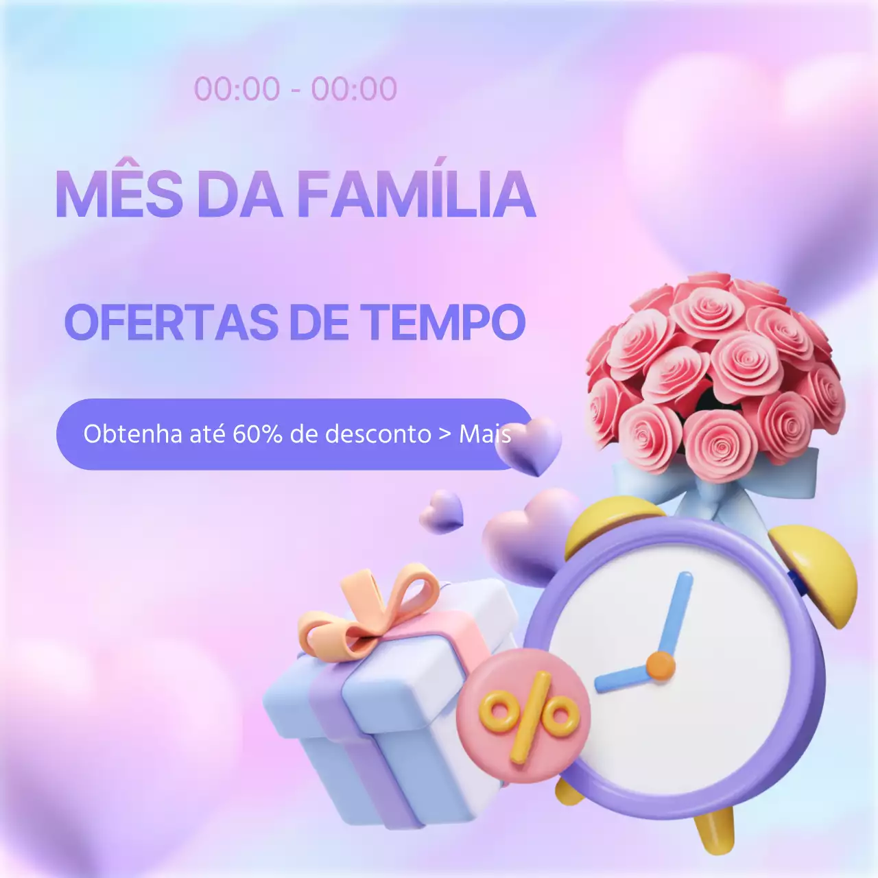 Promover eventos de maio com toques de roxo e cor-de-rosa