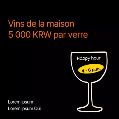 Une publicité minimaliste pour l'happy hour en noir